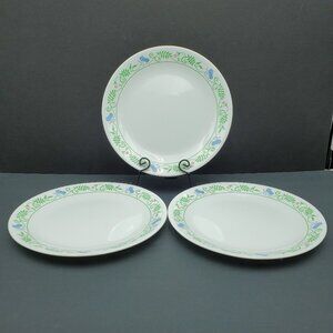 Corelle Sweet Blossoms Dinner Plates Blue Flowers Green Vine Ring